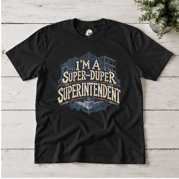 I’m a Super-Duper Superintendent Bone Lettering Blueprint Men’s T-Shirt