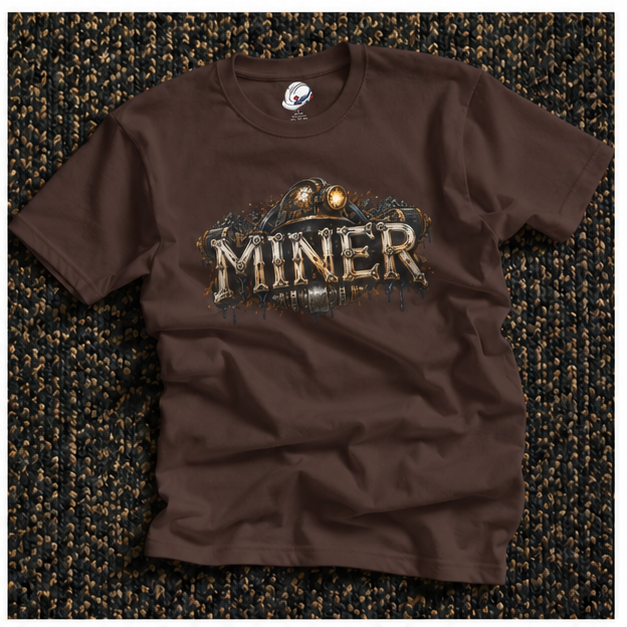 Miner Mechanical Bone Lettering & Headlamp Men's T-Shirt