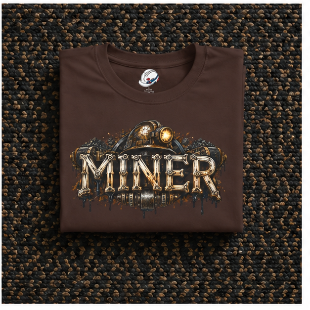 Miner Mechanical Bone Lettering & Headlamp Men's T-Shirt