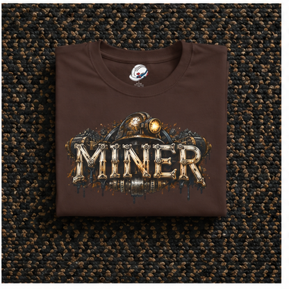 Miner Mechanical Bone Lettering & Headlamp Men's T-Shirt