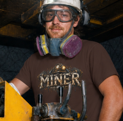 Miner Mechanical Bone Lettering & Headlamp Men's T-Shirt