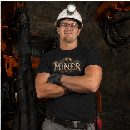 Miner Mechanical Bone Lettering & Headlamp Men's T-Shirt