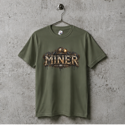 Miner Mechanical Bone Lettering & Headlamp Men's T-Shirt