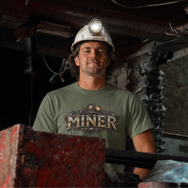 Miner Mechanical Bone Lettering & Headlamp Men's T-Shirt