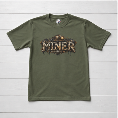 Miner Mechanical Bone Lettering & Headlamp Men's T-Shirt