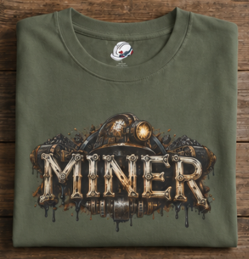 Miner Mechanical Bone Lettering & Headlamp Men's T-Shirt