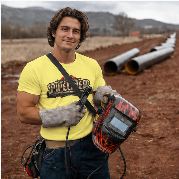 Pipeliner Hardhat Skeleton Hands & Barbed Wire Men's T-Shirt