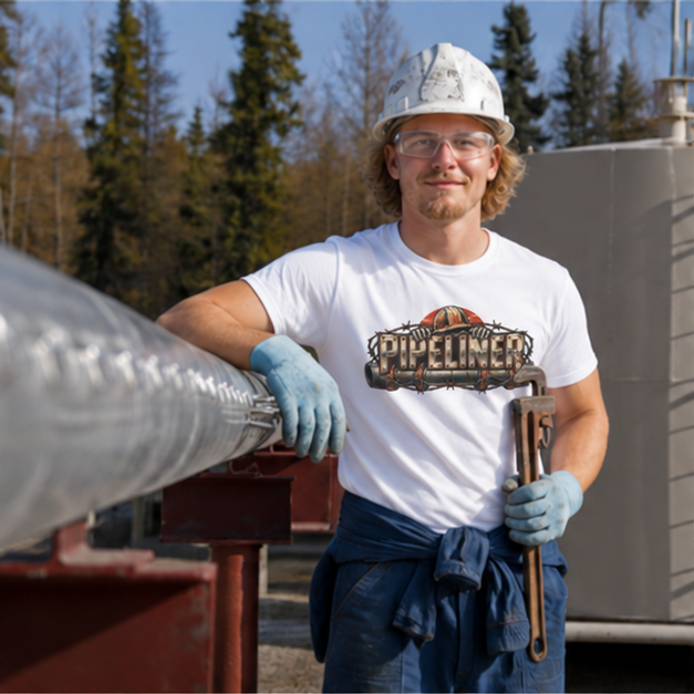 Pipeliner Hardhat Skeleton Hands & Barbed Wire Men's T-Shirt