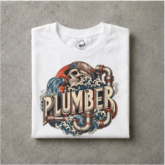 Plumber Skull And Wave Pipework Men's T-Shirt