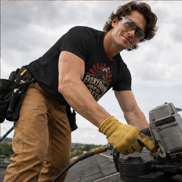 Everybody Looks Up To A Roofer Vintage Rooftop Worker Men's T-Shirt
