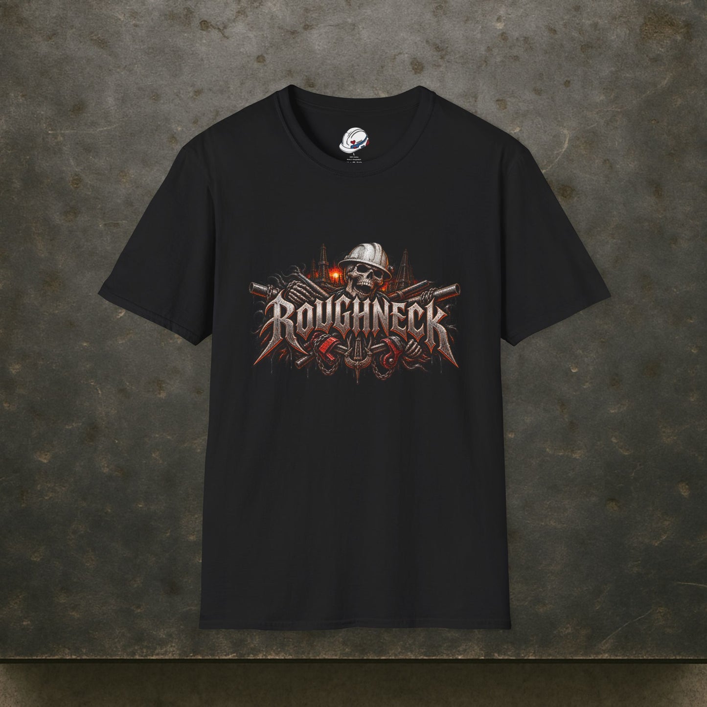 Roughneck Skull Oilfield T-Shirt, Hardhat Floorhand Rig Hand Tee
