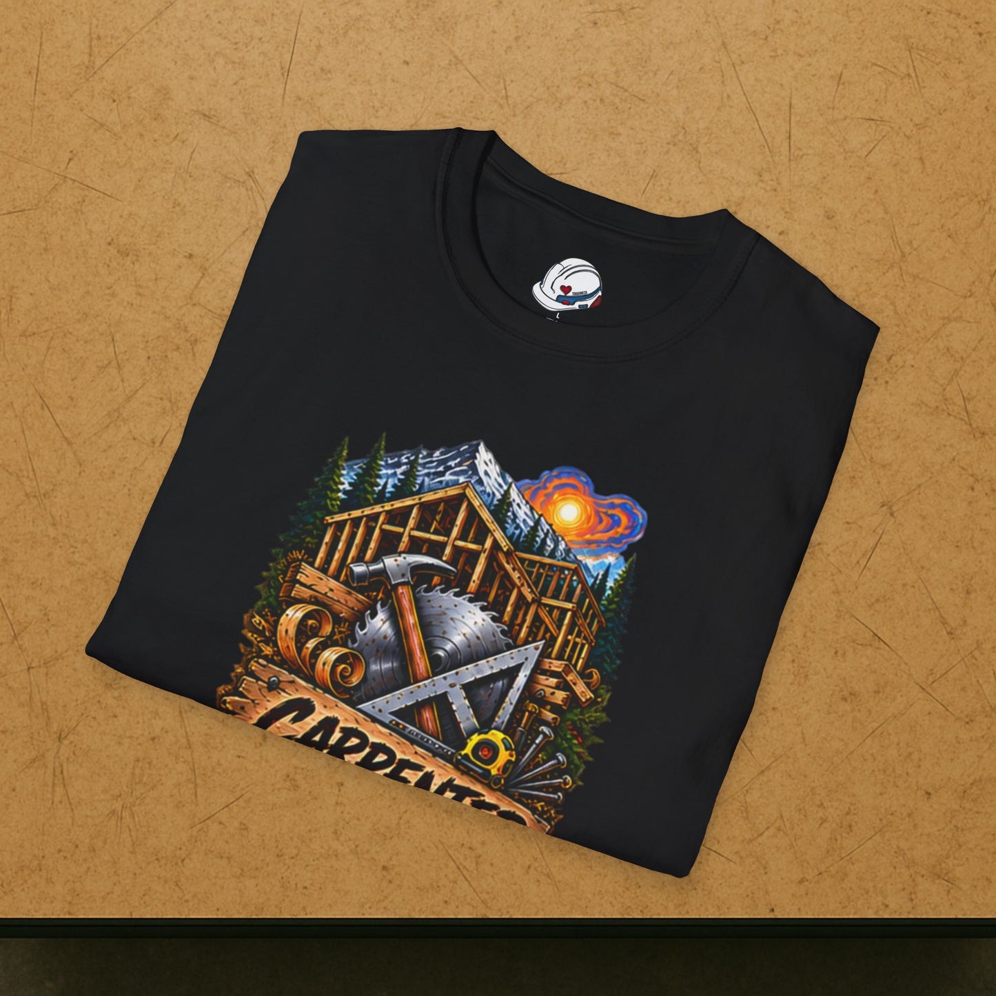 Carpenter Timber Frame Mountain T-Shirt, Carpentry Tools Graphic Tee Shirt