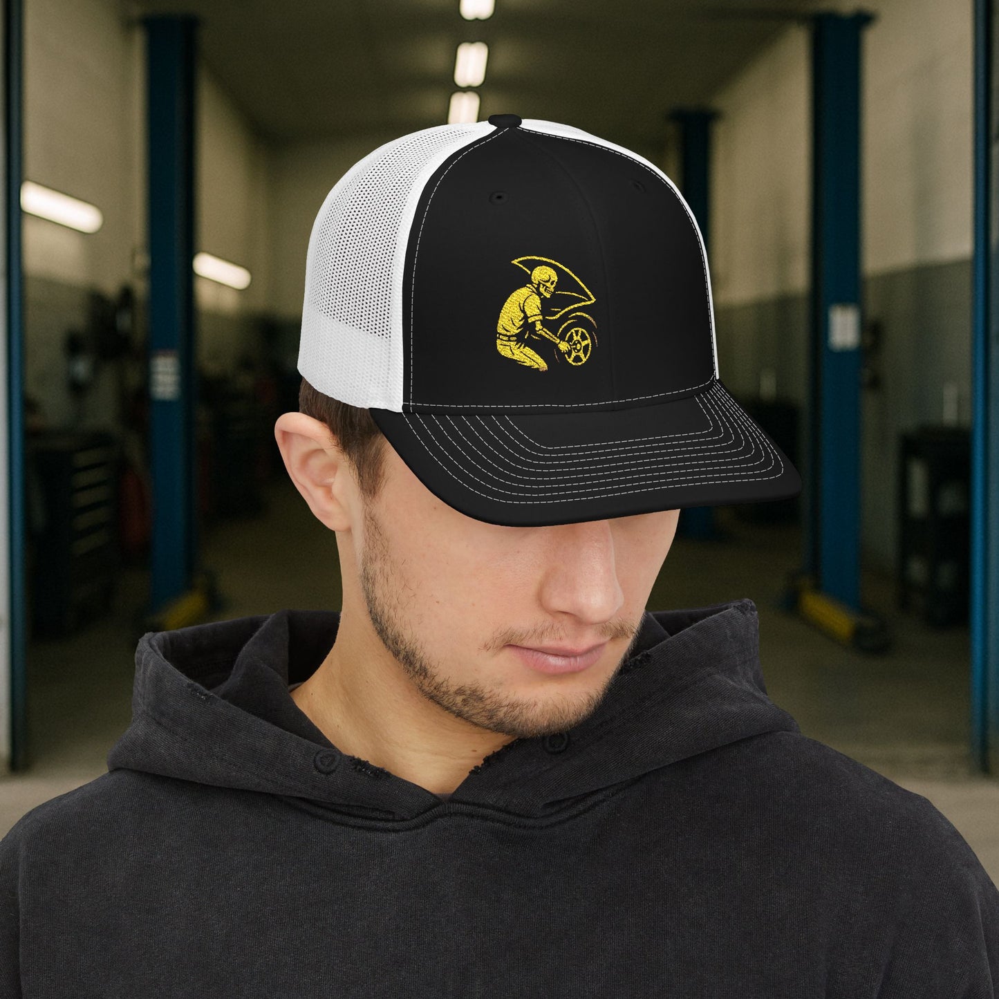 Embroidered Skeleton Auto Technician hat, Automotive Technician cap