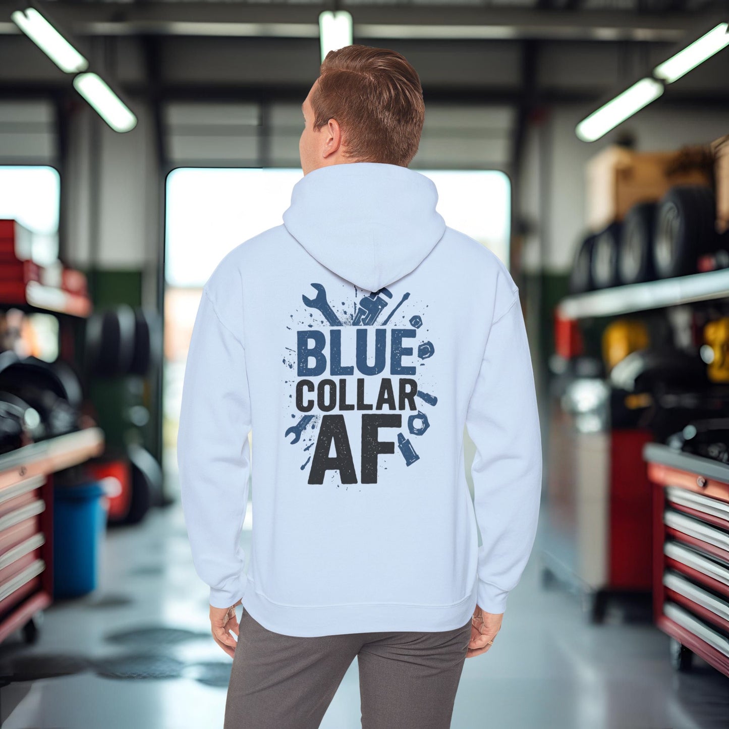 'Blue Collar AF' Men's Hoodie, Motivational Sweater