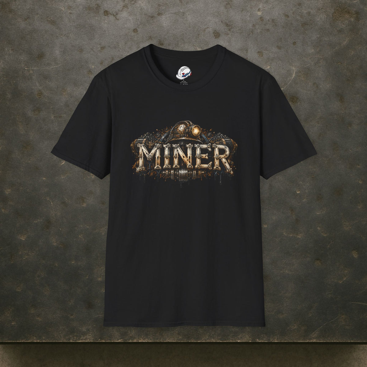 Miner Mechanical Bone Lettering & Headlamp Men's T-Shirt