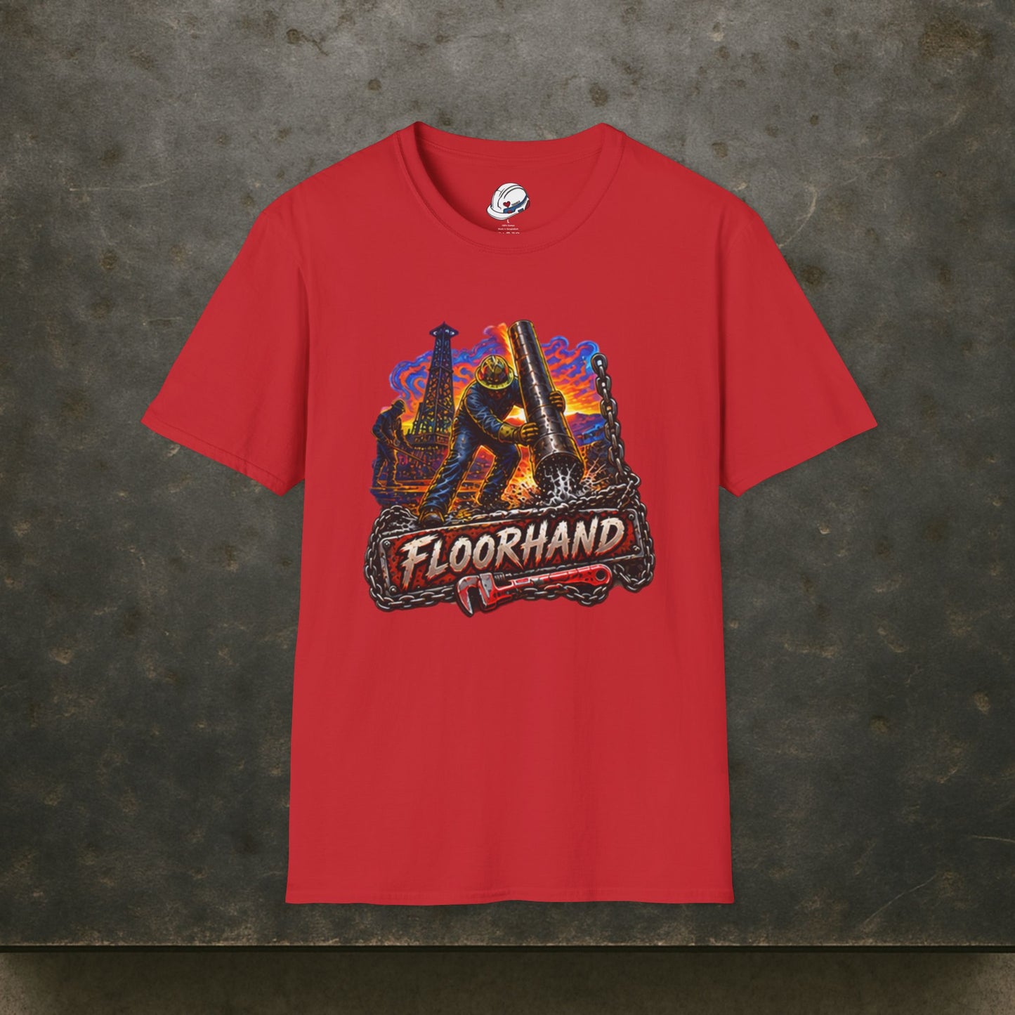 Floorhand Tripping Pipe Oil Rig T-Shirt, Roughneck Chain and Wrench Tee