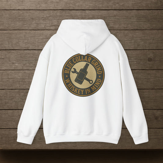 'Blue Collar Grind, Whiskey in Mind' Hoodie, Motivational Sweater