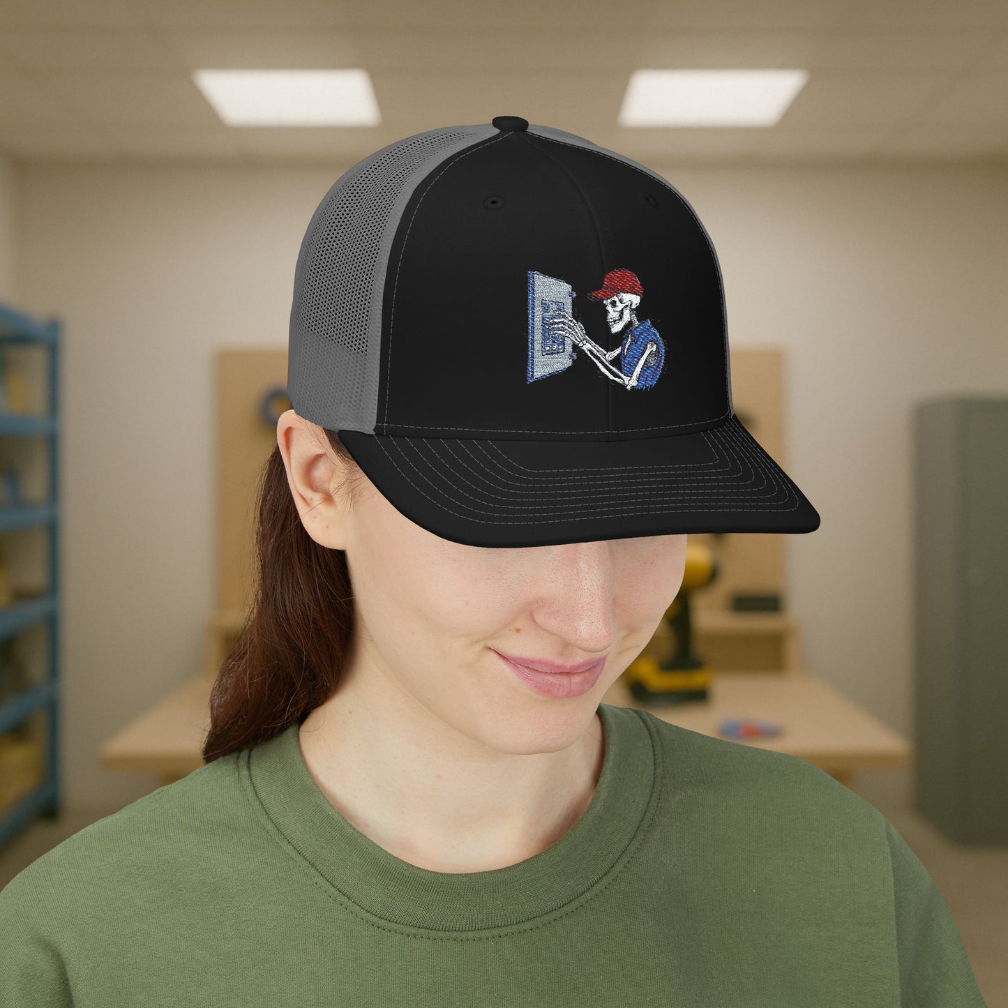 Embroidered Skeleton Electrician Panel Work hat, Electrician cap