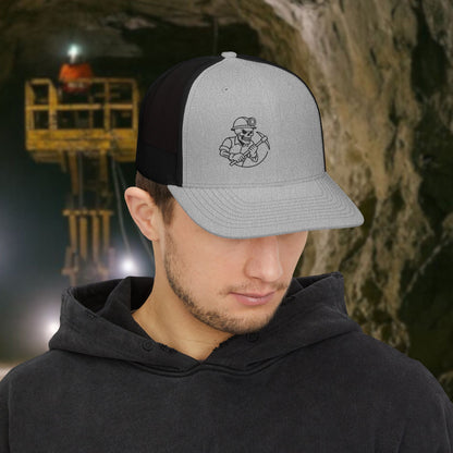 Embroidered Miner Pick Axe Hat, Mining Skeleton Trade Cap