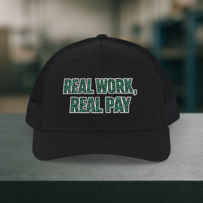 'Real work real pay' Hat, Embroidered Trades Cap