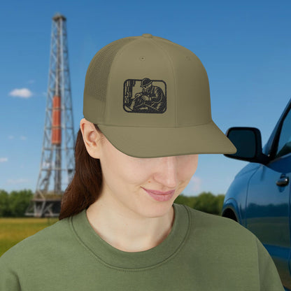 Embroidered Skeleton Derrickhand hat, Derrickhand cap