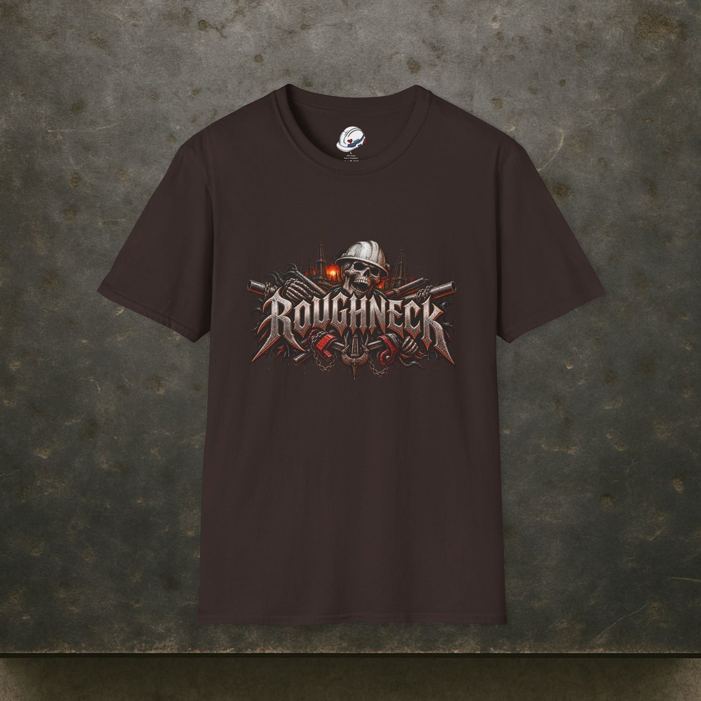 Roughneck Skull Oilfield T-Shirt, Hardhat Floorhand Rig Hand Tee