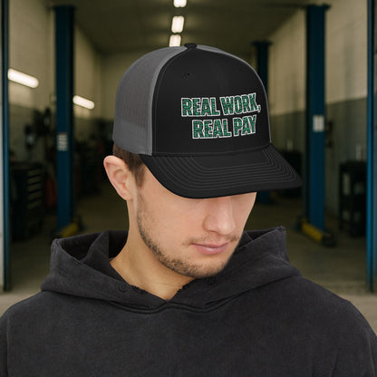 'Real work real pay' Hat, Embroidered Trades Cap