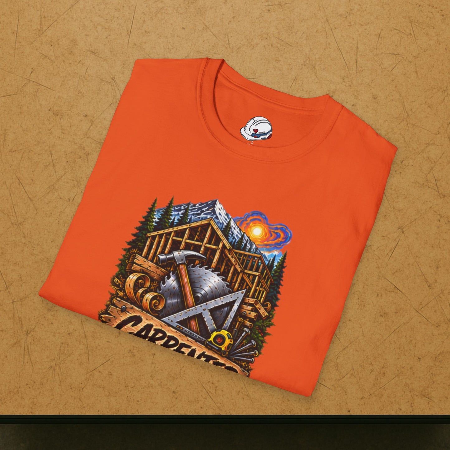 Carpenter Timber Frame Mountain T-Shirt, Carpentry Tools Graphic Tee Shirt