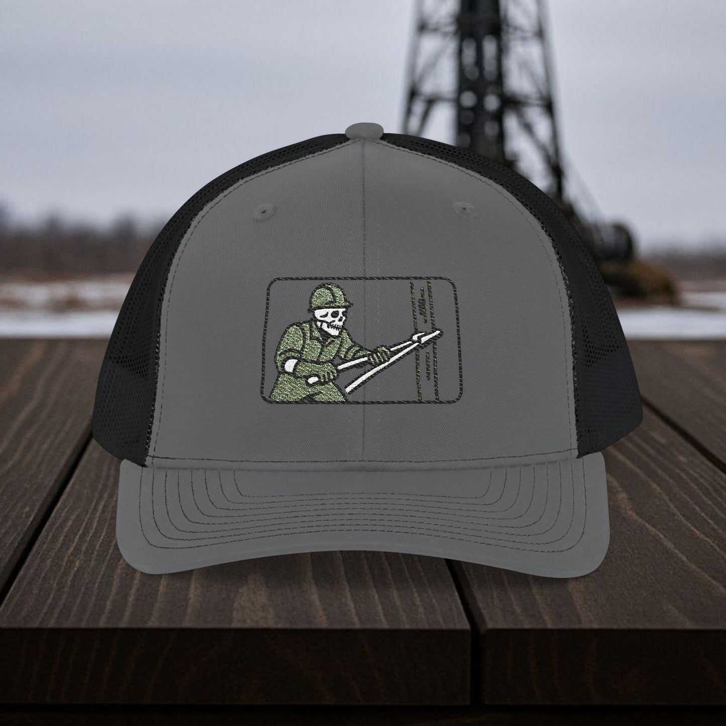 Roughneck Tongs Visual Hat, Skeleton Floorhand Embroidered Cap