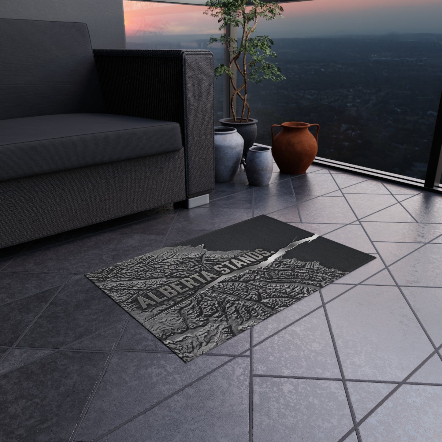 "Alberta Stands" Outdoor Rug, ToughNeck Topographic Patio Rug