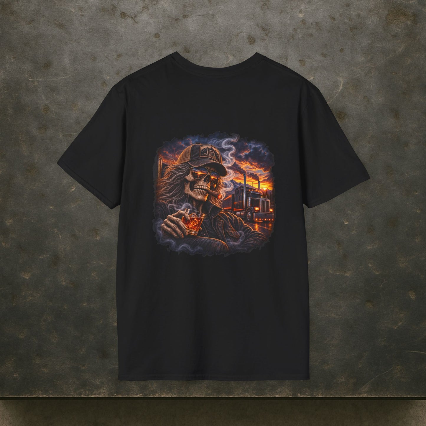 Smoke, Steel & Sunset Trucker T-Shirt, Truck Driver Graphic Tee Shirt