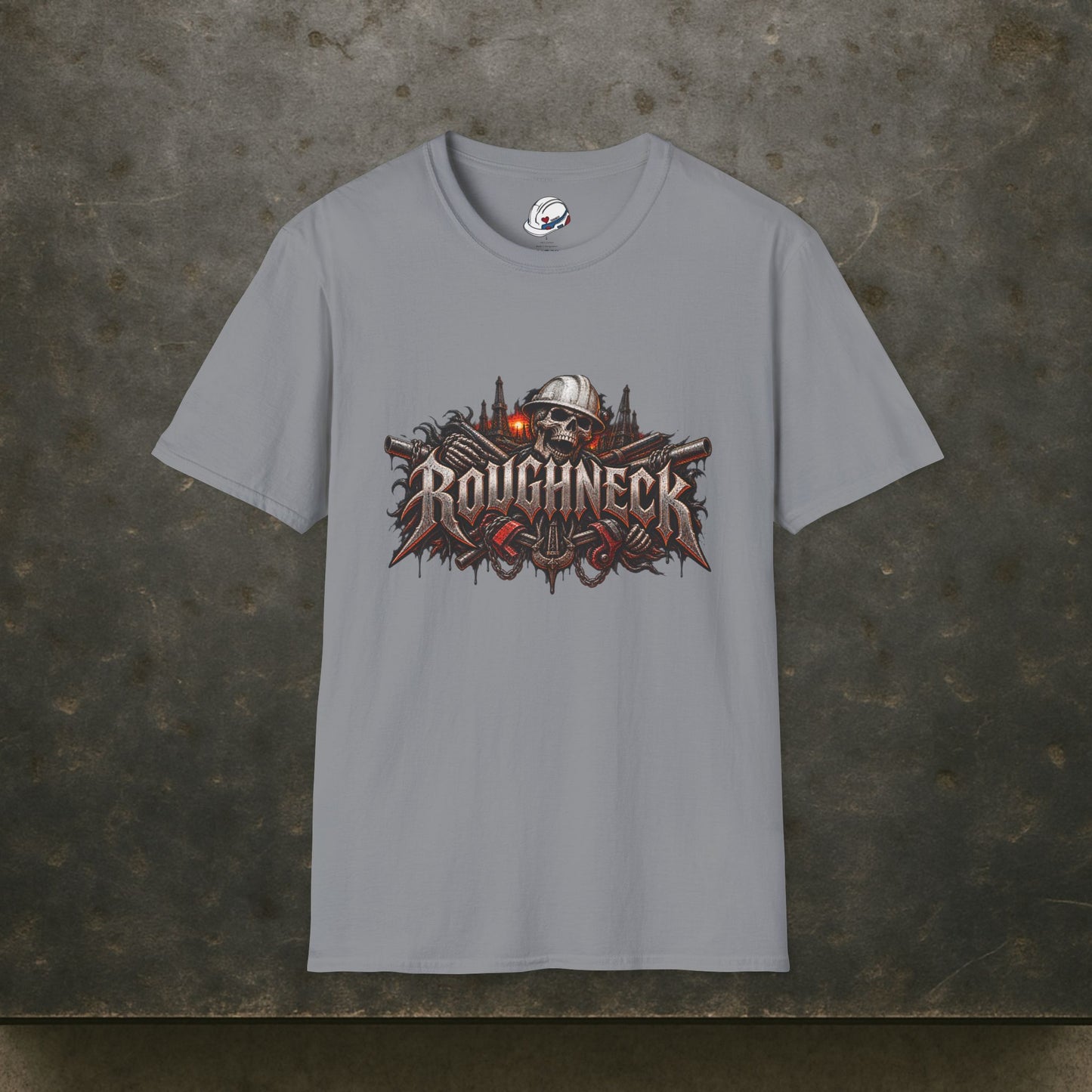 Roughneck Skull Oilfield T-Shirt, Hardhat Floorhand Rig Hand Tee
