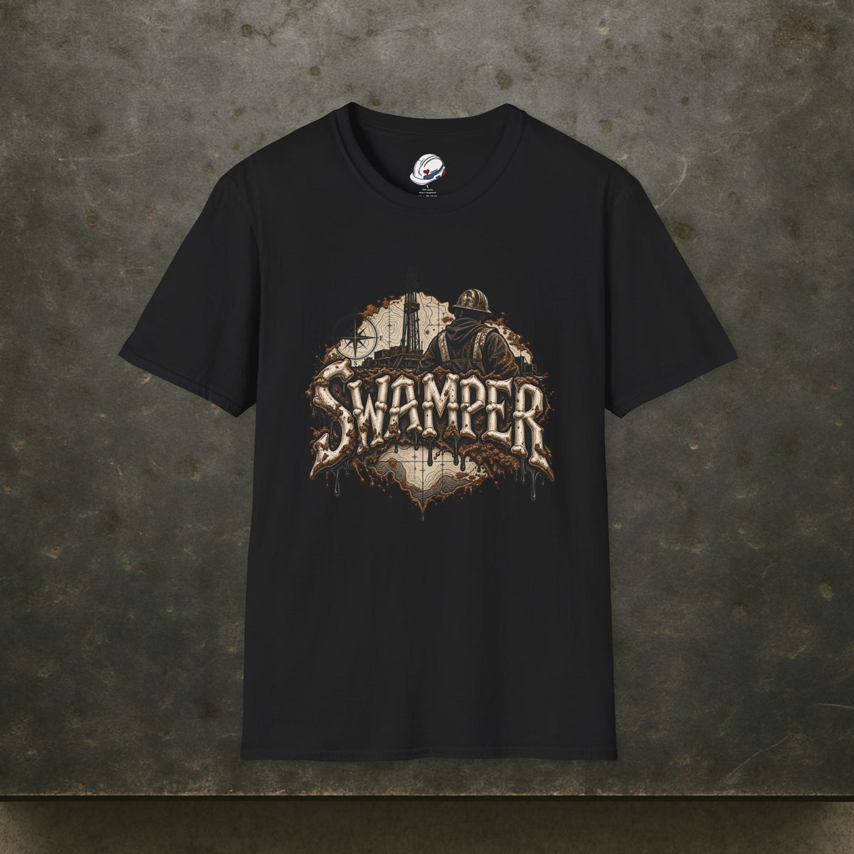 Swamper Muddy Oilfield Worker Topographic Rig T-Shirt