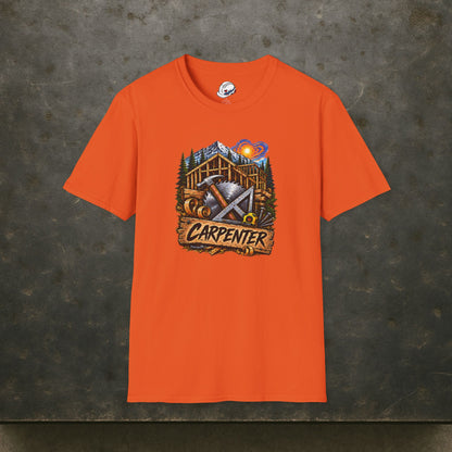 Carpenter Timber Frame Mountain T-Shirt, Carpentry Tools Graphic Tee Shirt