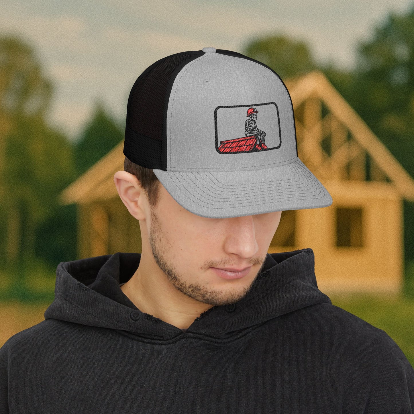Roofer Break Time Hat, Roofing Skeleton Trade Cap