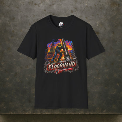 Floorhand Tripping Pipe Oil Rig T-Shirt, Roughneck Chain and Wrench Tee