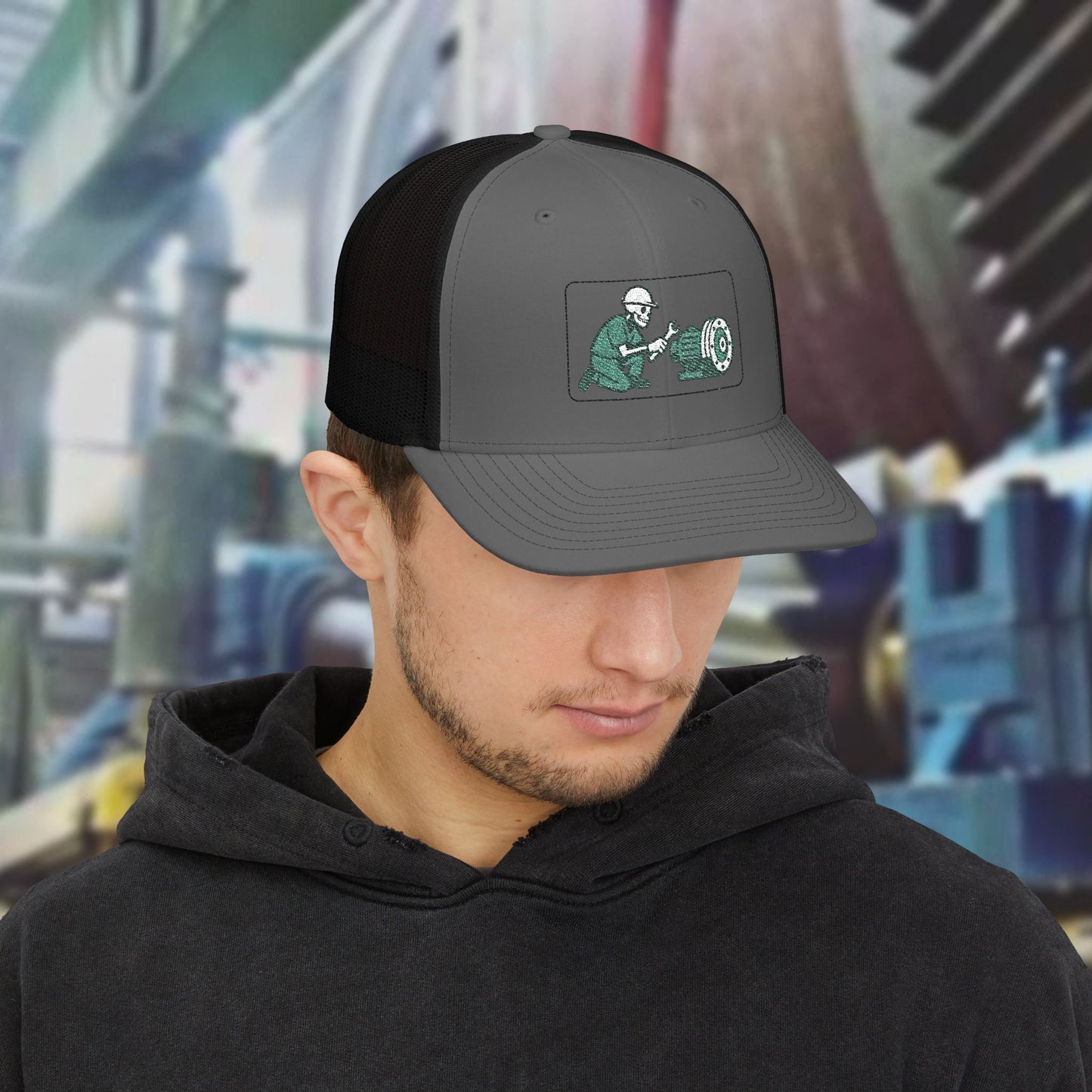 Skeleton Millwright Machinery Install Hat, Industrial Maintenance Cap