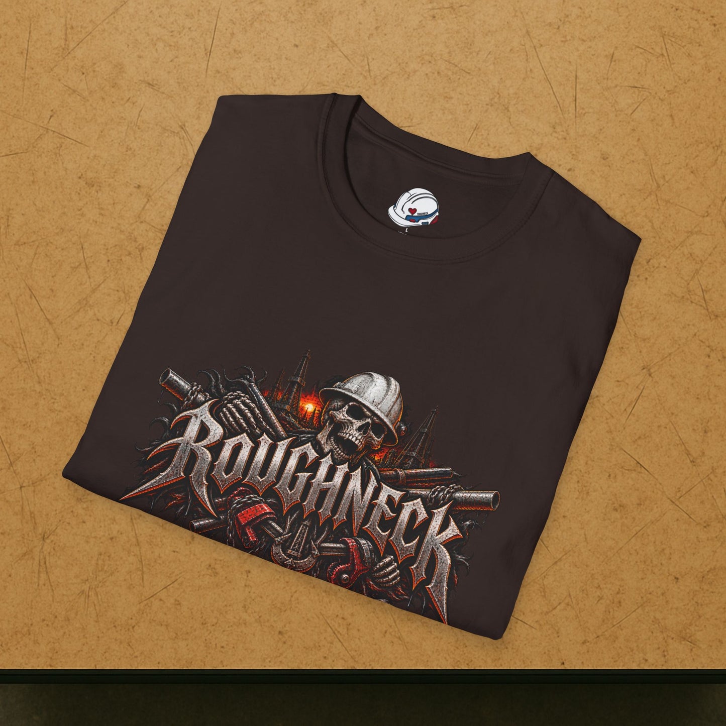 Roughneck Skull Oilfield T-Shirt, Hardhat Floorhand Rig Hand Tee