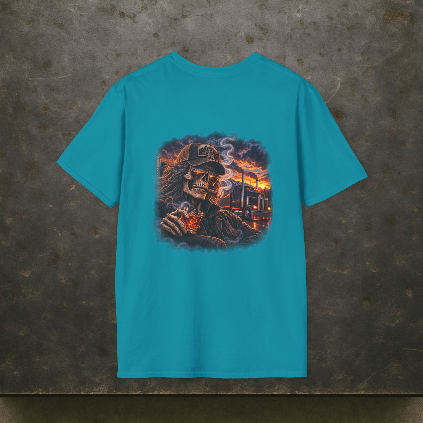 Smoke, Steel & Sunset Trucker T-Shirt, Truck Driver Graphic Tee Shirt