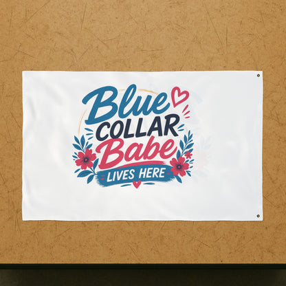 "Blue Collar Babe Lives Here" Double-Sided Flag, Toughneck Trades Pride Banner