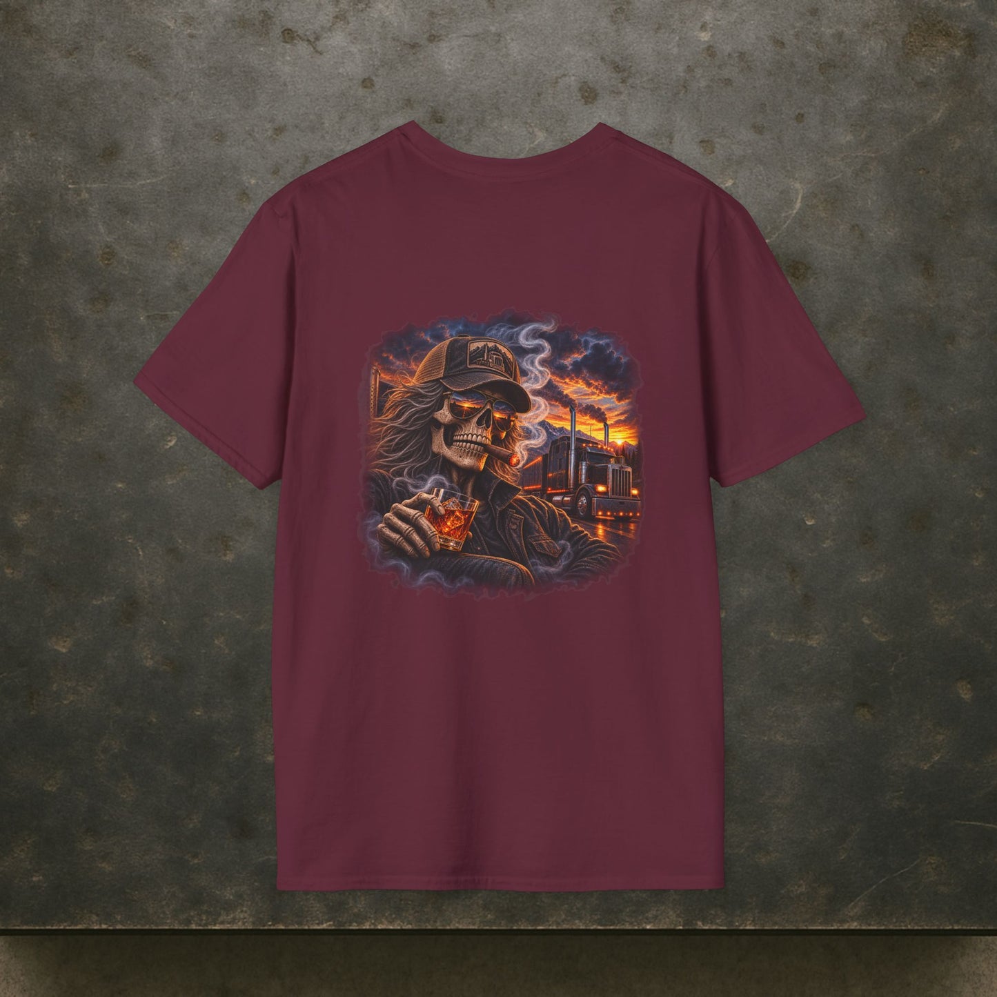 Smoke, Steel & Sunset Trucker T-Shirt, Truck Driver Graphic Tee Shirt