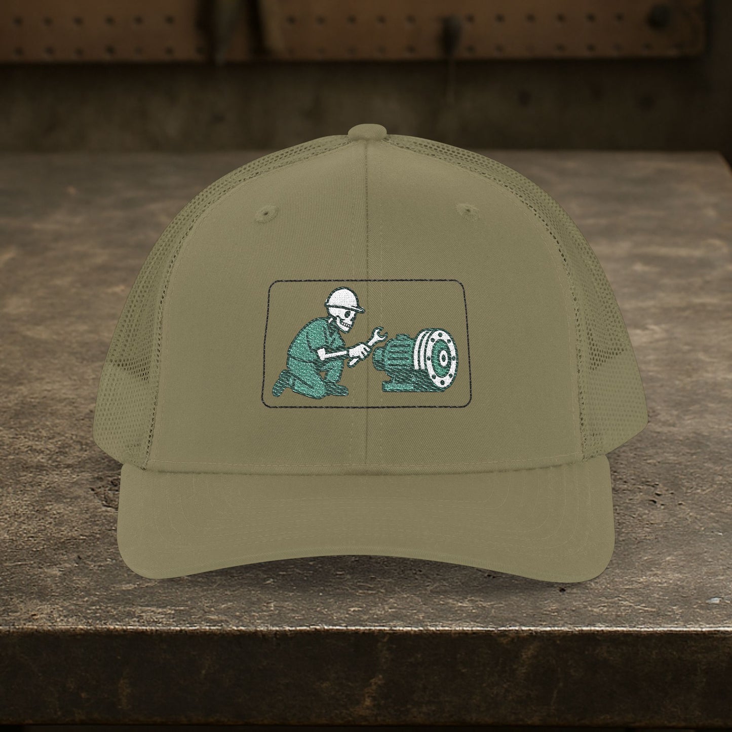 Skeleton Millwright Machinery Install Hat, Industrial Maintenance Cap