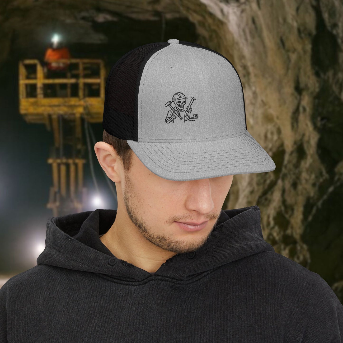 Embroidered Railroader Skeleton Hat, Railroading Skull Trade Cap