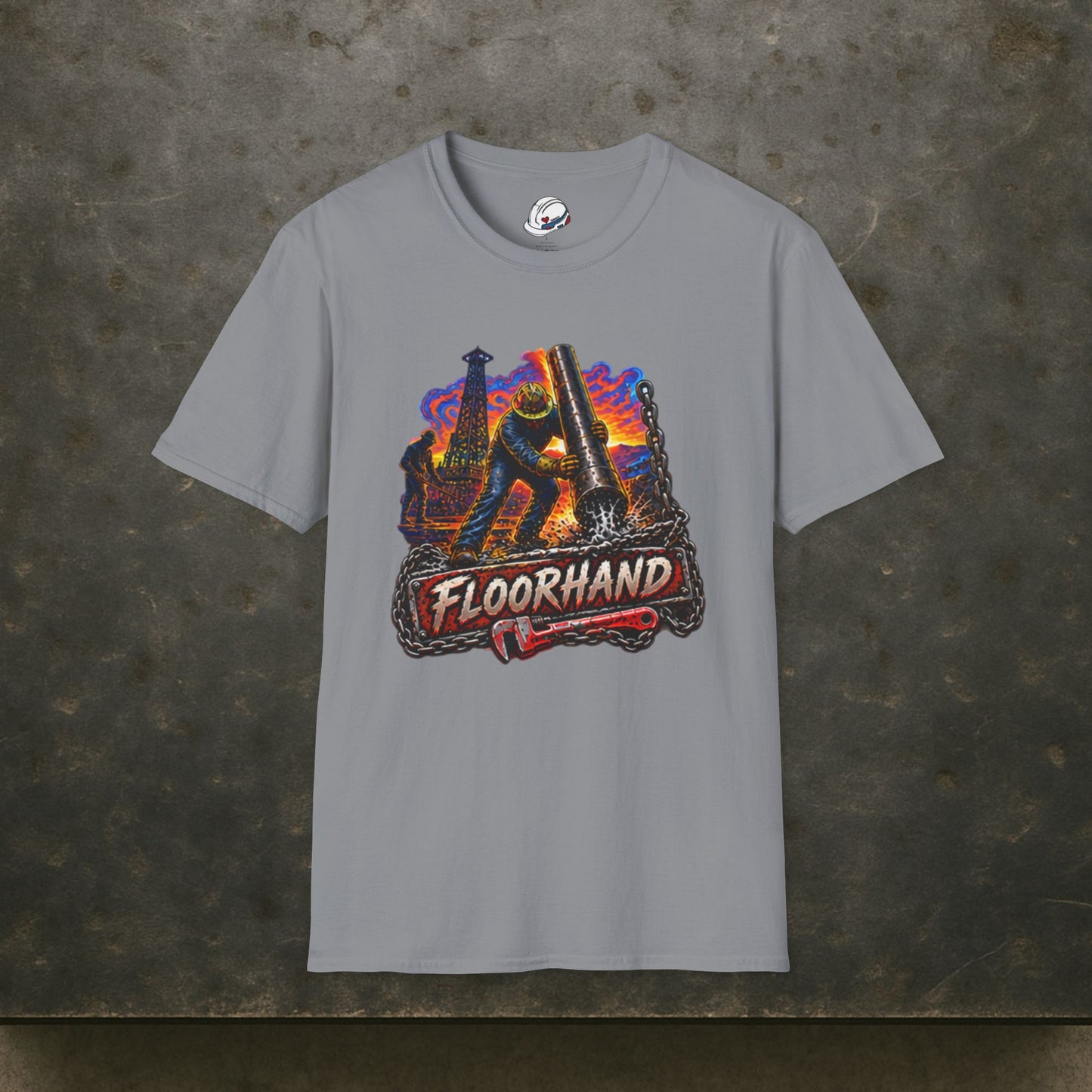 Floorhand Tripping Pipe Oil Rig T-Shirt, Roughneck Chain and Wrench Tee