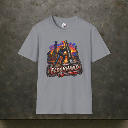 Floorhand Tripping Pipe Oil Rig T-Shirt, Roughneck Chain and Wrench Tee