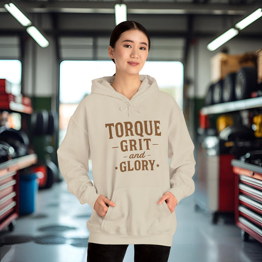 'Torque, Grit and Glory' Hoodie, Motivational Sweater