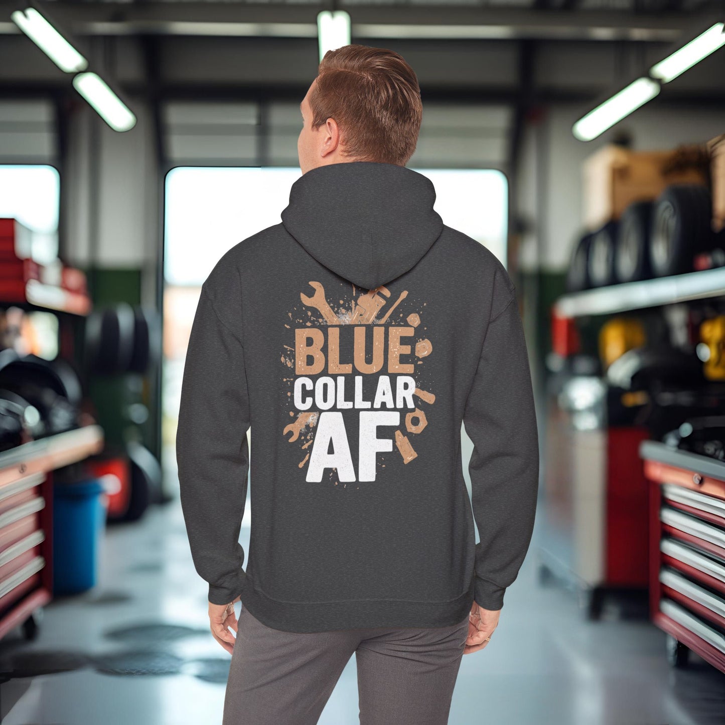 'Blue Collar AF' Men's Hoodie, Motivational Sweater