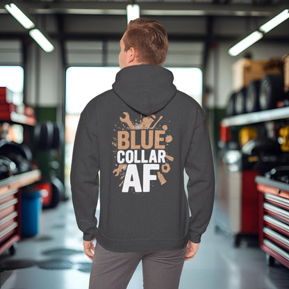 'Blue Collar AF' Men's Hoodie, Motivational Sweater