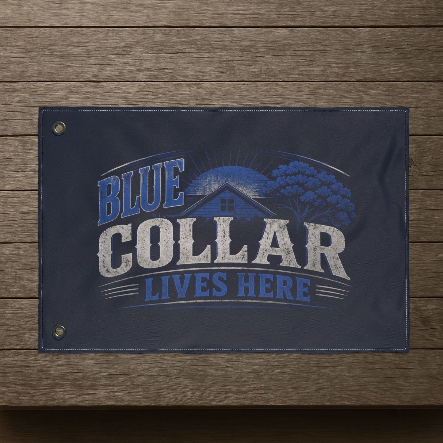"Blue Collar Lives Here" Double-Sided Flag, Toughneck Trades Pride Banner