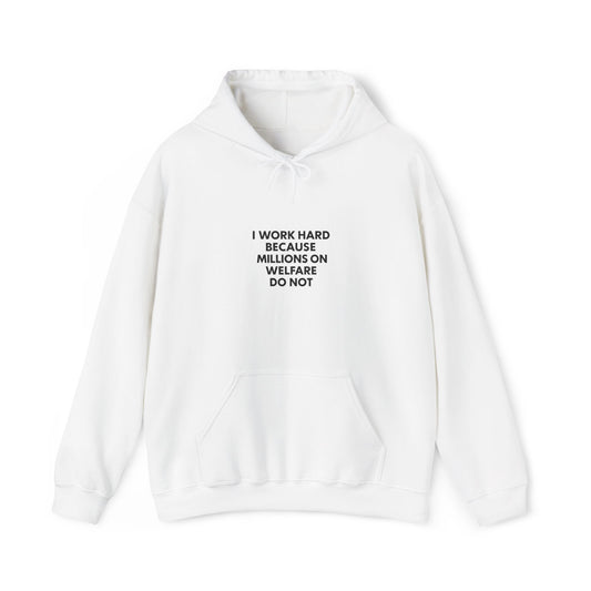 'I Work Hard Because Millions on Welfare Do Not' Hoodie, Funny Sweater